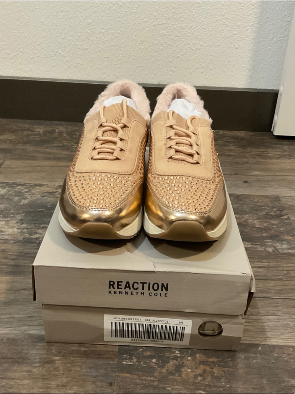 Kenneth Cole Reaction Metallic Rose Sneakers with Faux-Fur Collar